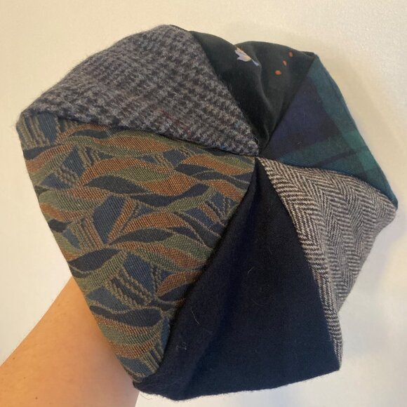 Patchwork Wool Blend Beret Hat With Gray Lining By M. Gregg Studio - Picture 2 of 5